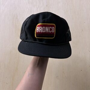 Vintage Bronco Trucker Hat Snapback Mens One Size Black Mesh Green Under Cap